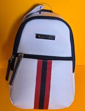 NWT Nautica Bowline Sling Mini Backpack White Navy Red Convertible Bag Purse